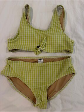 Old Navy Lime Yellow Gingham Knot Bikini Set Kids